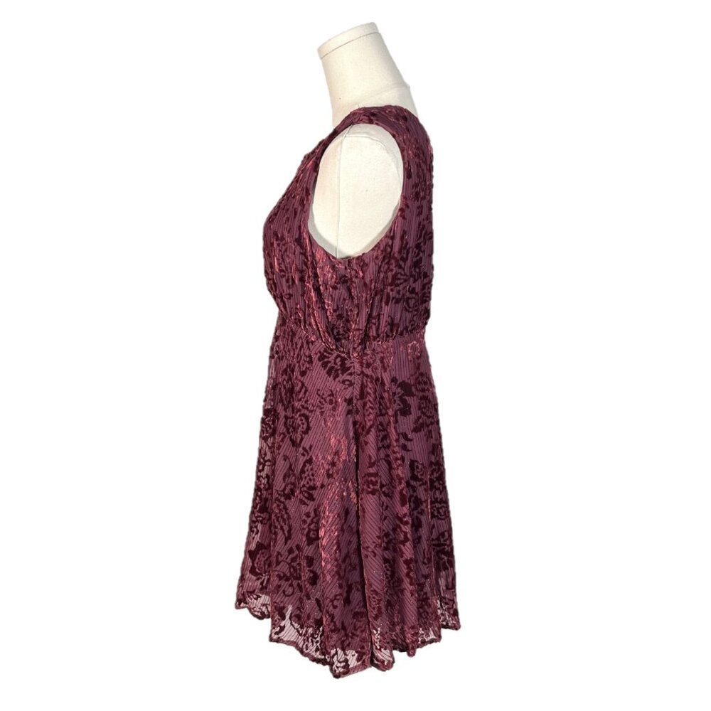 Free People Floral Velvet Burnout Metallic Burgundy Wine Sleeveless Mini Dress - Picture 3 of 6